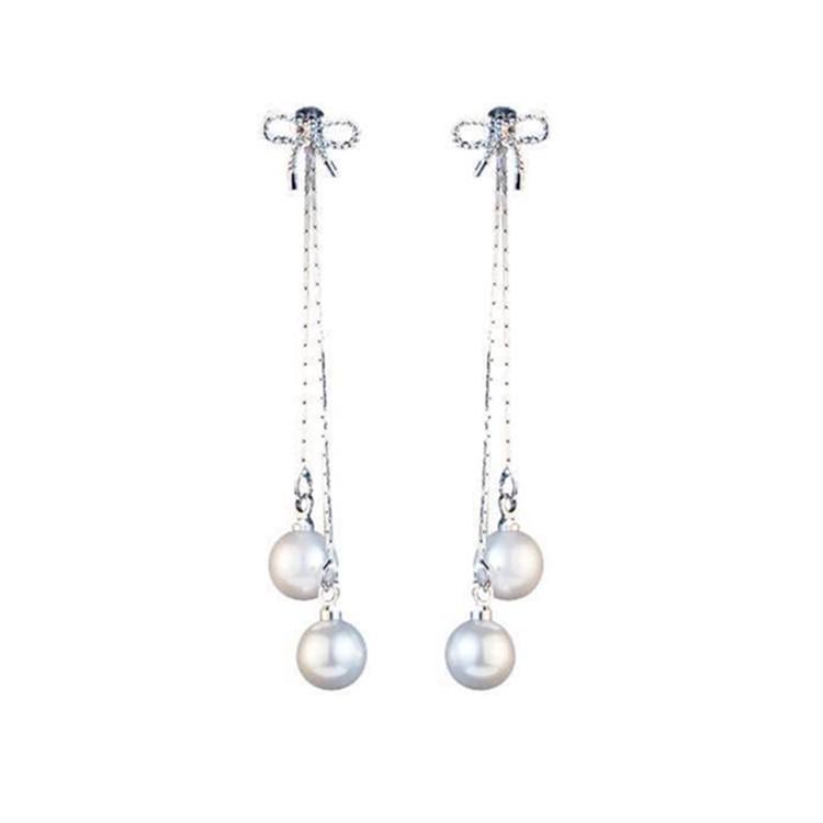 Simple and Fashionable Bow Earrings with Tassel Long Pearl Earrings Earrings Earrings
