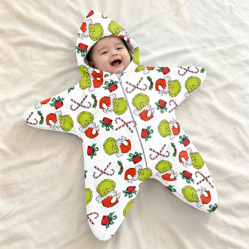 Copertina a Mussola di Flanella per Neonato con Stampa Natalizia, -Sacco Nanna Anti-Sussulto per Neonati, Coperta Calda da Esterno
