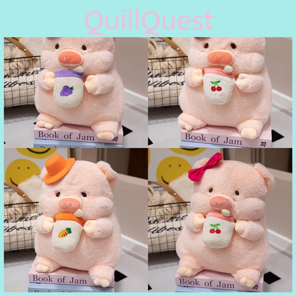 Fruit Tea Milk Hat Bow Pig Plush Toy Animal Stuffed Doll Decoration Kids Gift