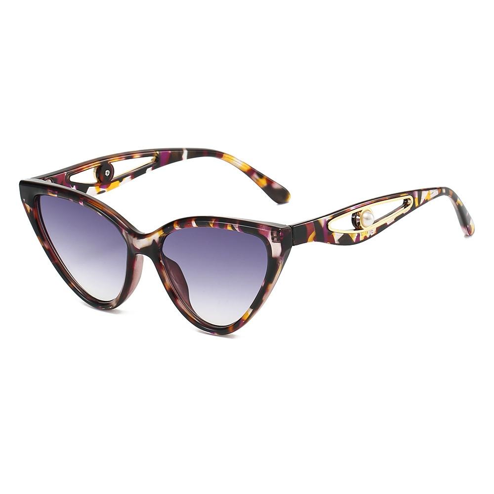 New Luxury Multi Color Gradient Cat Eye Women Sunglasses Personality Hollow Pearl Decoration Design Trendy Men Sun Glasses Uv400