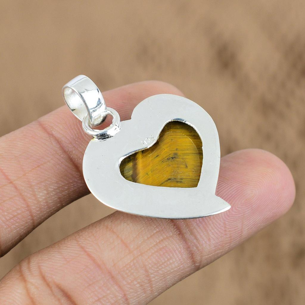 Easter Sale Sterling Silver Tiger's Eye Stone New Heart Birthday Pendant Jewelry
