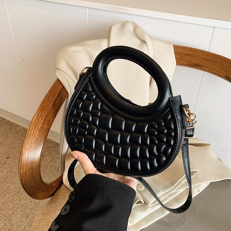 Stylish Vintage Handheld Bag For Women Trendy Casual Crossbody Purse New Moon Shape In Black Yellow Pink White