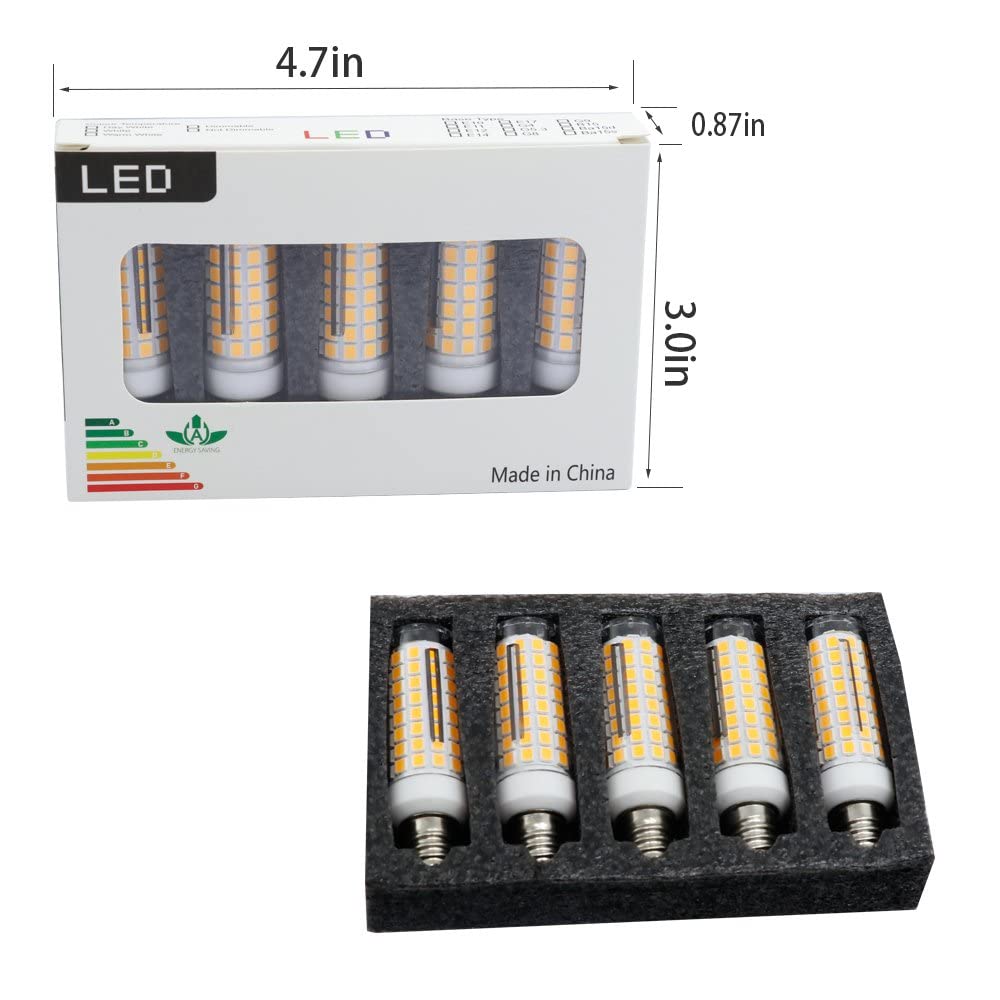 Pack of 5  E11 LED Bulbs, 7W, E11 Base, 100V, 730LM, Dimmable, Equivalent To 70W-75W Halogen Lamps, Energy-Saving, High Brightness, Warm White