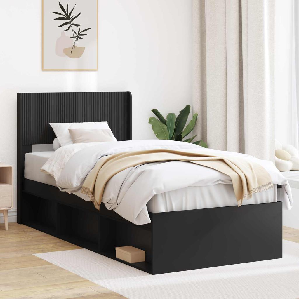 Bed Frame with Storage Space and Headboard Black 90 X 200 Cm