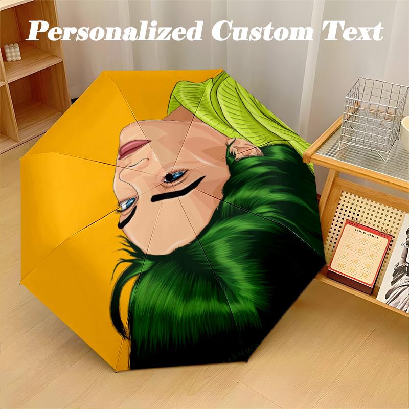 Portable Auto Folding Umbrella,Billie Eilish 8 Rib Waterproof Umbrella For Camping Commute