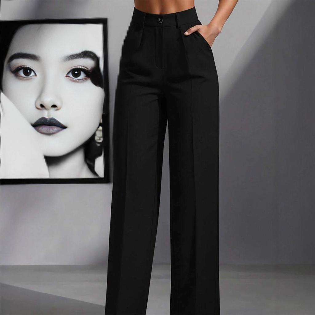 European and American Cross-border Spring and Autumn Fashion Solid Color Casual High-waist Loose Work Trousers with Pockets