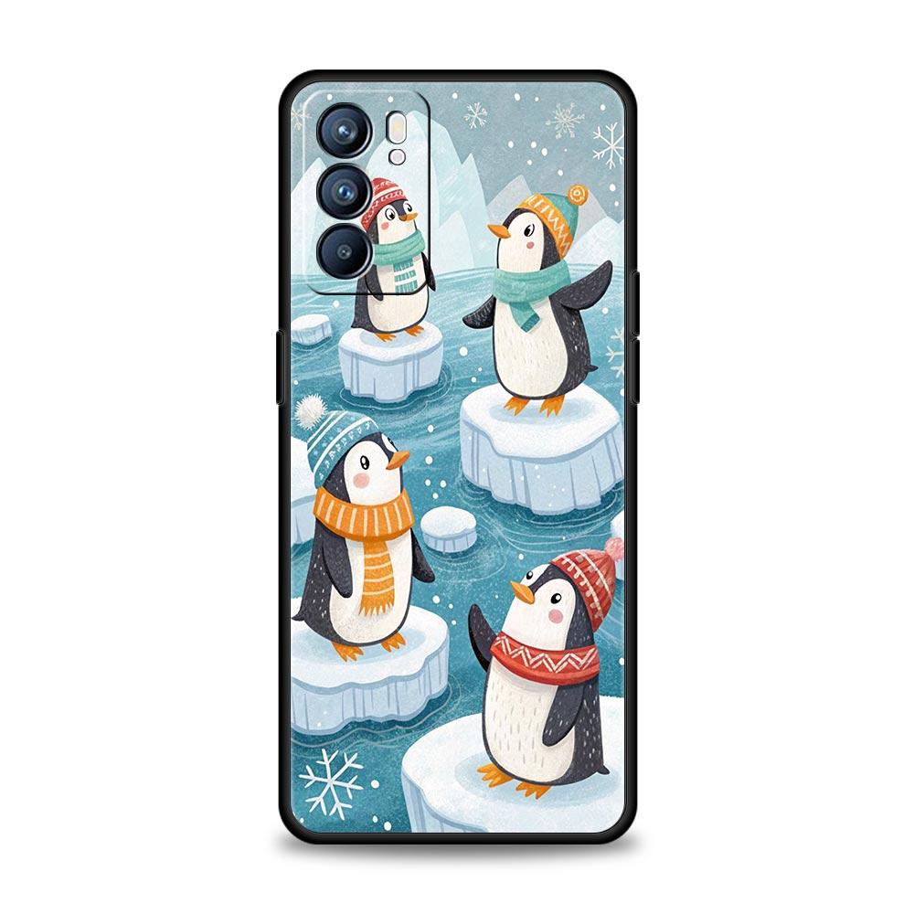 Penguin Kawaii Cute Phone Case For Oppo A54 A53 A52 A15 A95 A16 A78 A79 A80 A98 4G Find X5 X6 Reno10 12 13 F Pro 5G Cover