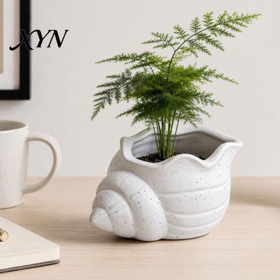 Playful Design Flowerpot 3D Printed Conch Flower Pot, Moisture-Resistant Mini Planter with Wavy Edge And Moisture-resistant Drain Hole Design,
