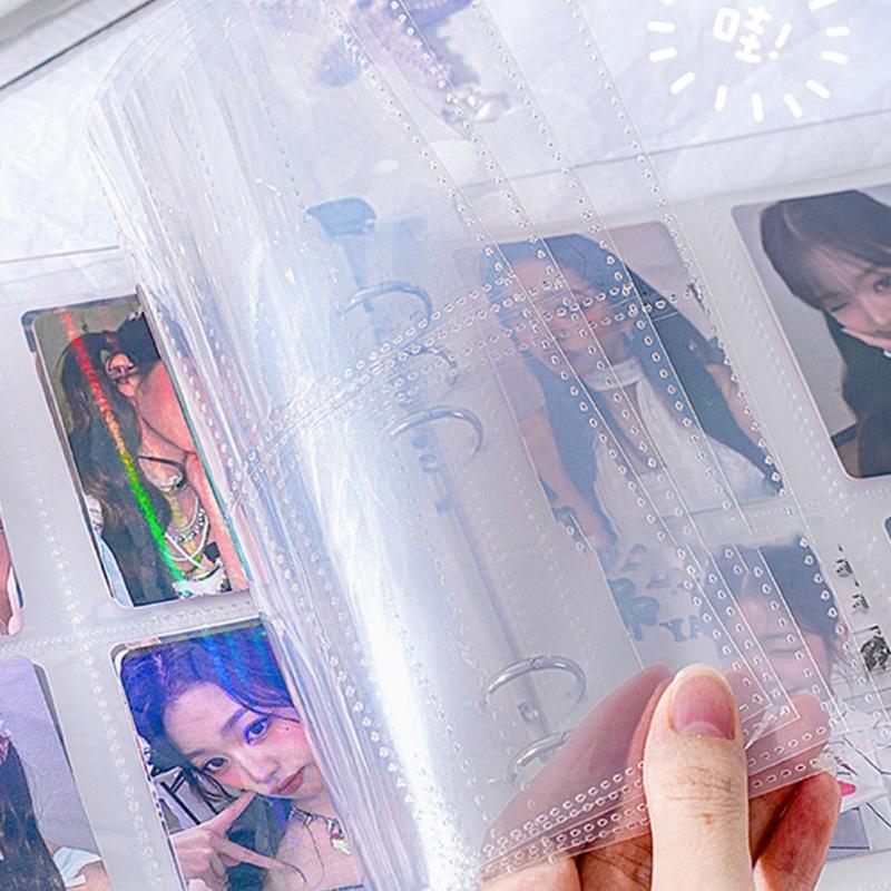 Elegantes Acryl-Fotoalbum mit 4 Fächern pro Seite 6 Ringe Schleifen-Ordnerdeckel Kartenhalter Sammlerbuch