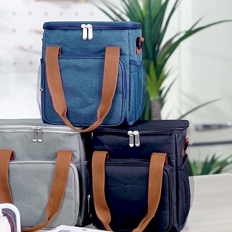 Insulated Food Container with Shoulder Belt Waterproof Lunch Storage Bag Large Capacity Multiple Pockets Box for Meal