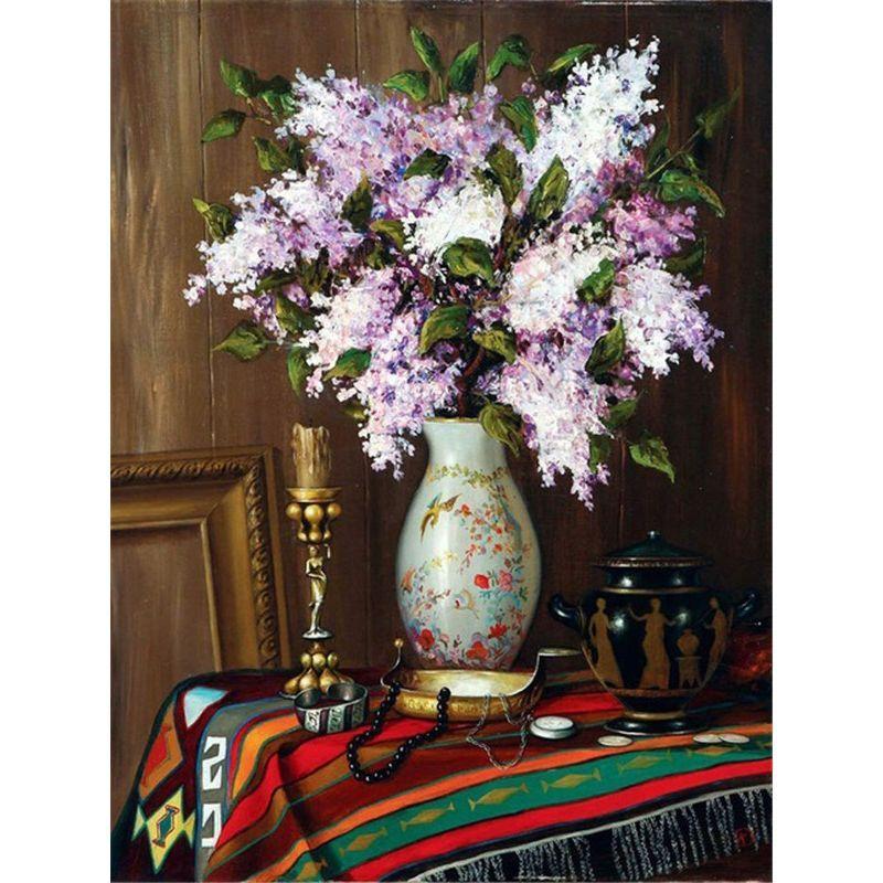 Flower Vase Diamond Painting Lilac Full Round Drill 5D DIY Diamond Mosaic Red Wine Embroidery Flower Handmade Hobby Gift