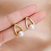 Sterling Silver Pearl Stud Earrings Lightweight Minimalist Geometric Design Small Size Luxury Style Fashion Jewelry for Women