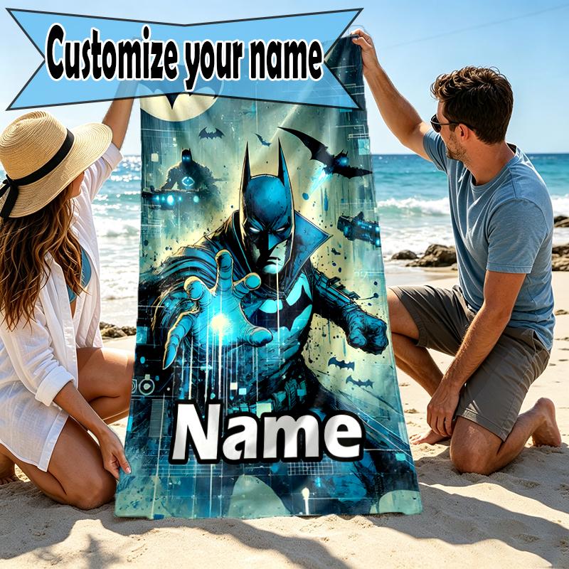 Custom Name Personalized Batman Print Beach Towel, for Trip Camping Beach Party Home Decor, Birthday Gift for Family & Friends
