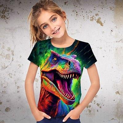 Meisjes 3D Grafische Dieren Dinosaurus T-shirt T-shirt Korte Mouw 3D Print Zomer Lente Actief Mode Streetwear Polyester Kinderen 3-12 Jaar Buiten