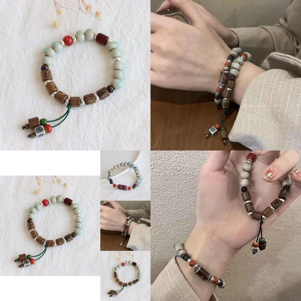 Vintage Style Jingdezhen Ceramic Bracelet Handmade Geometric Beads Artisan Jewelry