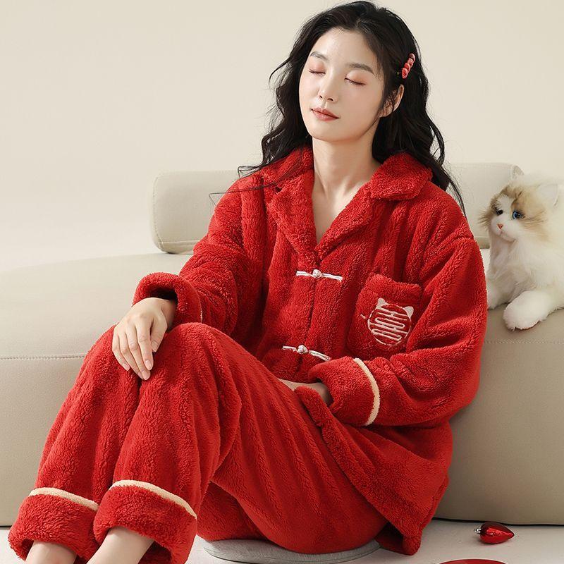 Pajamas for Women Winter Coral Velvet New Cashmere Flannel Home Clothes Autumn and Winter Pajamas for Women