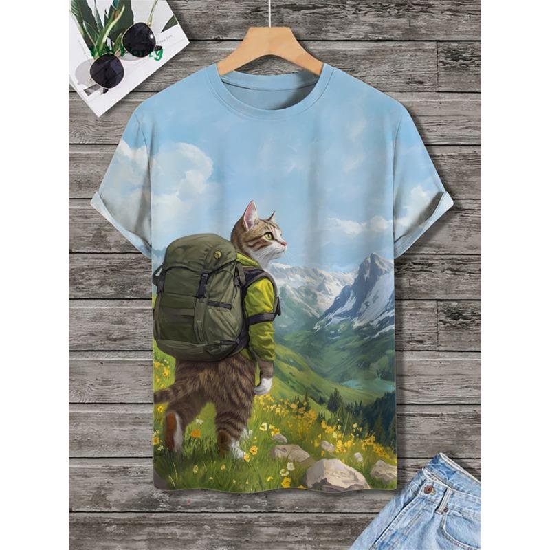 

Funny Men s T-Shirt 3D Travel Cat Print Short Sleeve T-Shirt Loose Personalized Casual Top Summer Men s Outdoor Casual Clothing 6XL