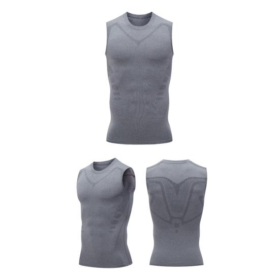 Men Fitness Vest Round Neck Sleeveless Sport Tops Breathable Fabric Camisole Vitality Enhancing Body Shaper