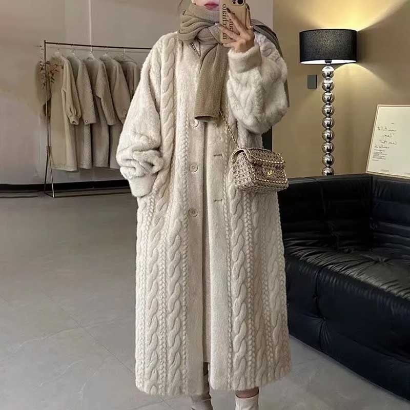 Fur Coat Women Faux Mink Velvet Warm Windproof Knee Loose Winter Cardigan Coat