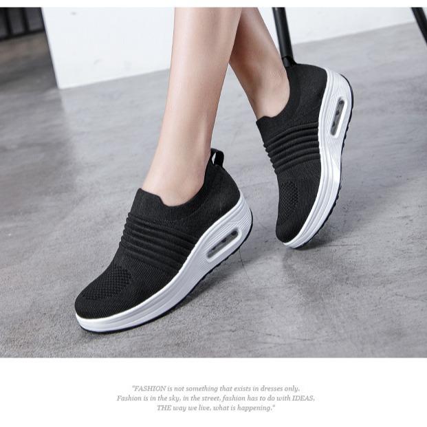 Autumn new rocking shoes elastic socks mouth fly-woven shoes air cushion shoes lazy casual shoes