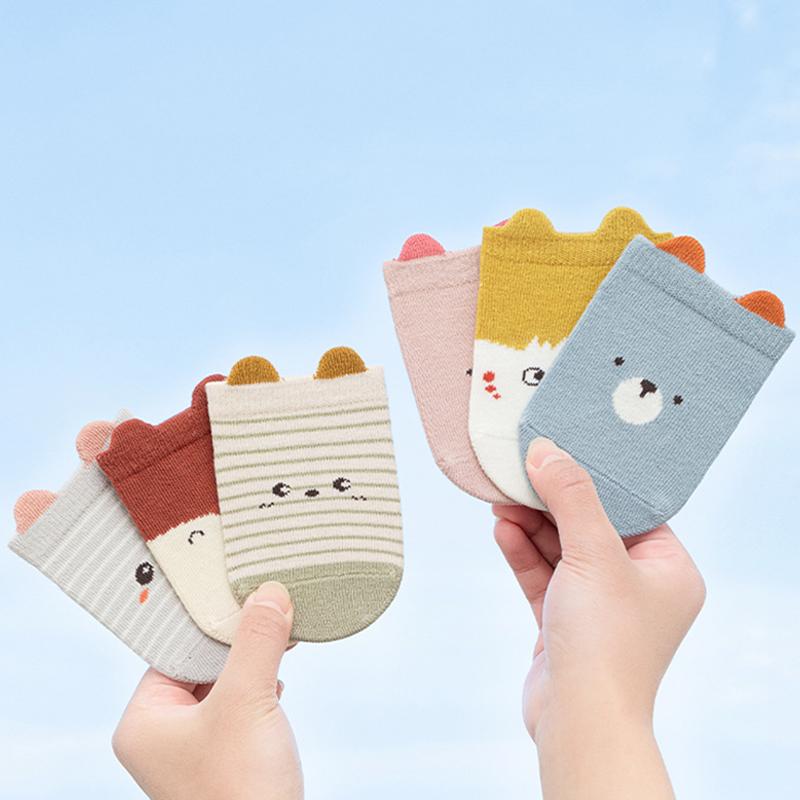 3/6 Pairs Non-Slip Baby Socks Pack Soft Cute Cartoon Newborn Socks With Ears Cotton Socks for Toddlers