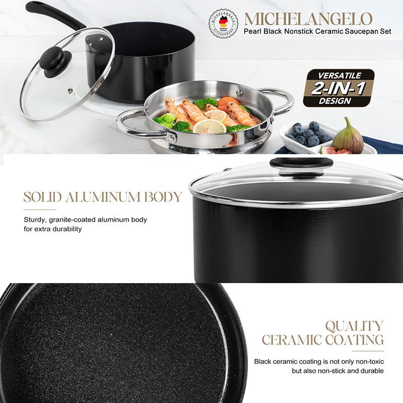 Nonstick 3 Quart Saucepan with Steamer Multipurpose Sauce Pan Small Milk Pasta Cooking Pot with Lid Induction Steam Pot Cookware