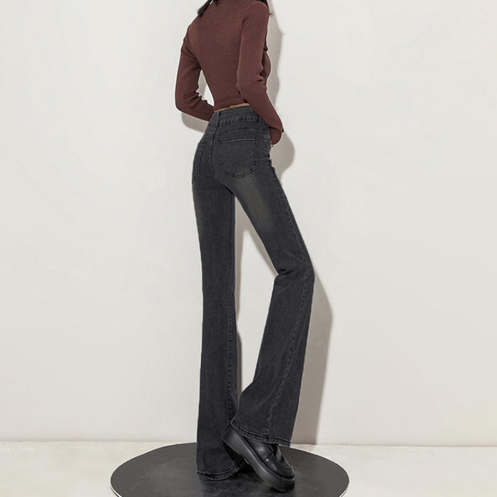 Spodnie dżinsowe mikro-rozszerzane Spice girl damskie wiosenno-jesienne z wysokim stanem cienkie z efektem zwisania do zamiatania podłogi retro spodnie podkowy tide