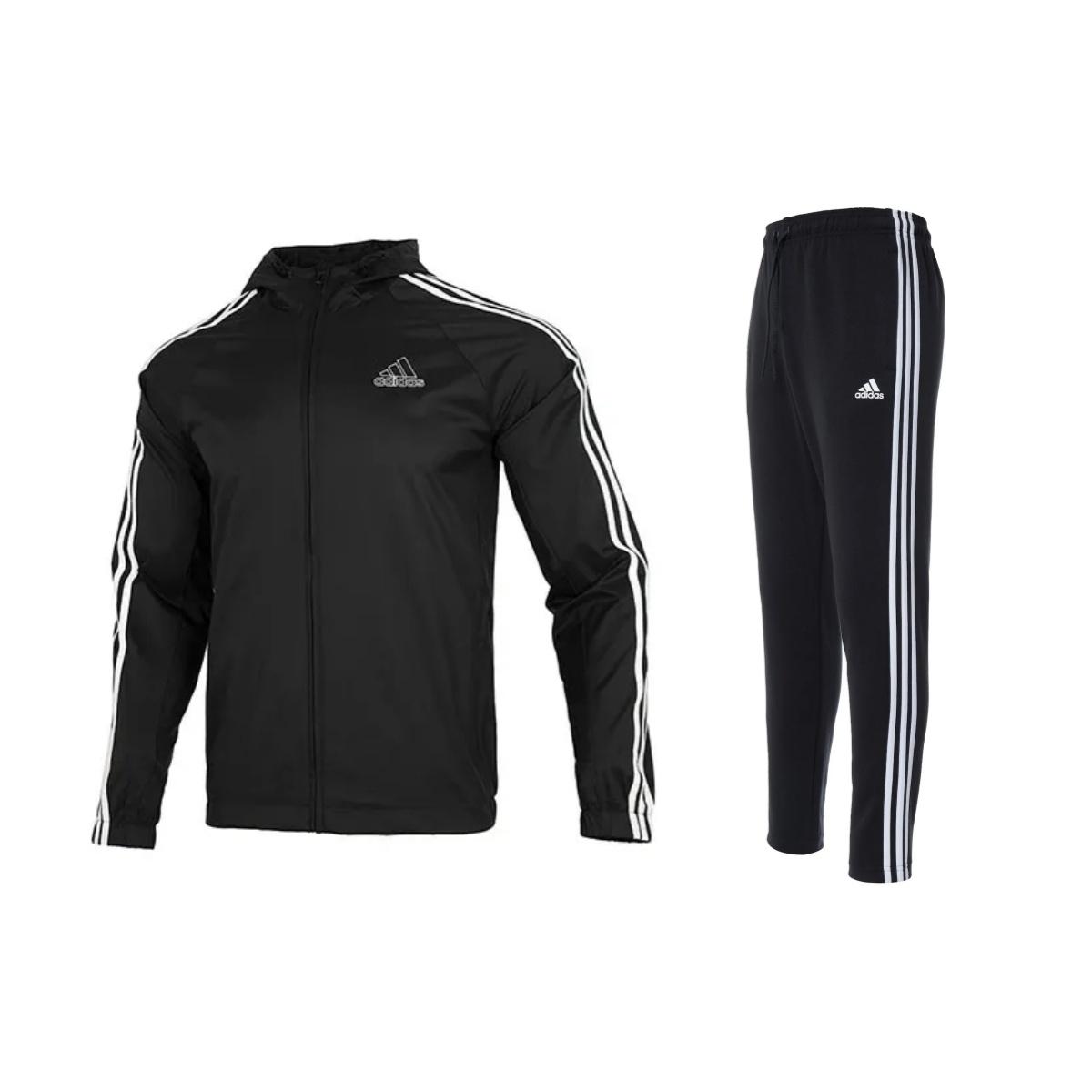

Adidas Stand Collar Comfortable Jacket And Elastic Long Pants Casual Sports Suit Men suit Black HE4322+FK6884 S
