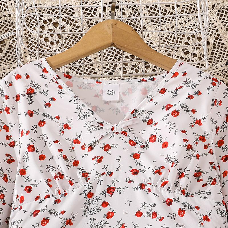 Sweet Dress for Girls, Autumn Children's Fashion Floral Long-sleeved Cinched Waist Dress