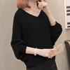 Frühling Herbst Koreanische Damen Spitze Fledermausärmel Oberteil Einfarbig Loch Rundhals Strick Lockerer Pullover