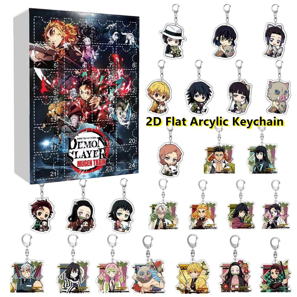 Demon Slayer Adventní kalendář, 24 dní Vánoční odpočítávání Slepý box, Pamětní dárek přátelství Přívěsek na klíče na batoh