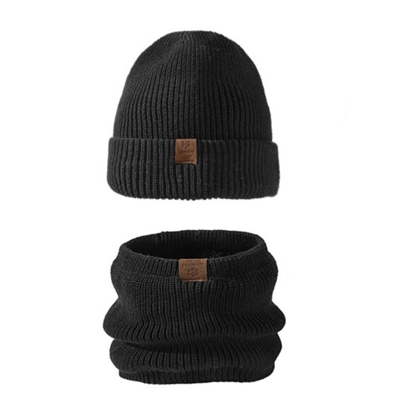 

Warm Knitted Hat With Neck Warmer For Women And Men Unisex Ear Protective Pullover Hat Scarf Set For Winter Activity чорний