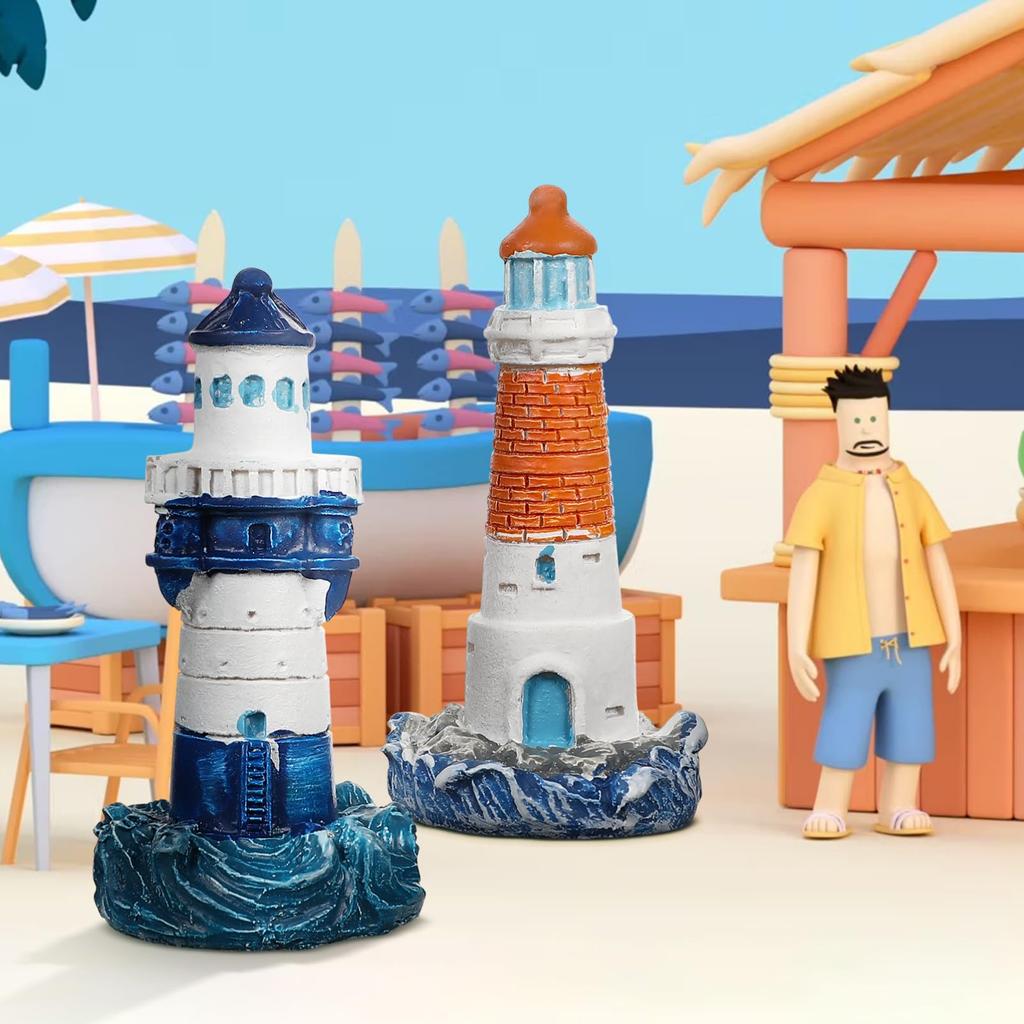 BESPORTBLE Mini Lighthouse Decoration Resin Mediterranean Lighthouse Figurine, Nautical Theme Decor Miniature for Landscaping