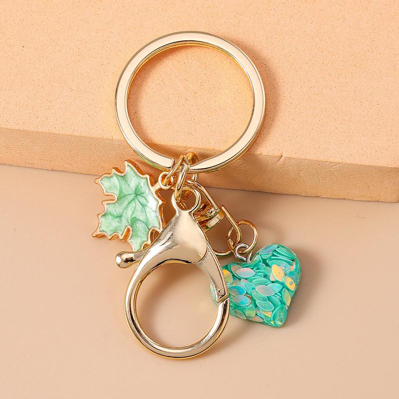 Cute Resin Love Heart Keychain Maple Leaf Key Ring Pendant for Women Girl Handbag Decor DIY Handmade Jewelry Gift