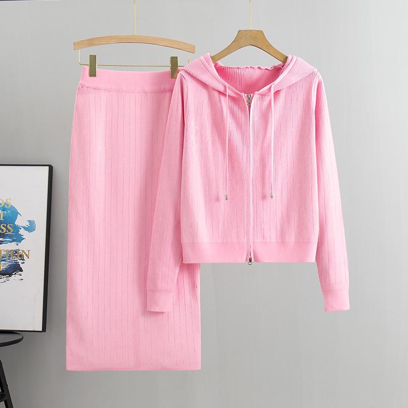 Women's Knitted Cardigan High Waisted Buttocks Wrapped  Skirt 2 Piece Suits Luxury Diamond Fashion Sets