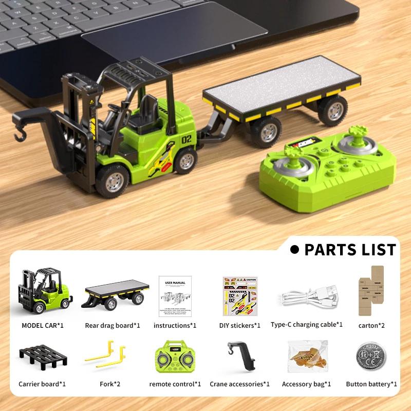 1/64 Mini Desktop Toy Car Alloy Rc Forklift Truck App 2.4G Remote Control Car Flatbed Cart Vehicle Toy for Children Adult Gifts