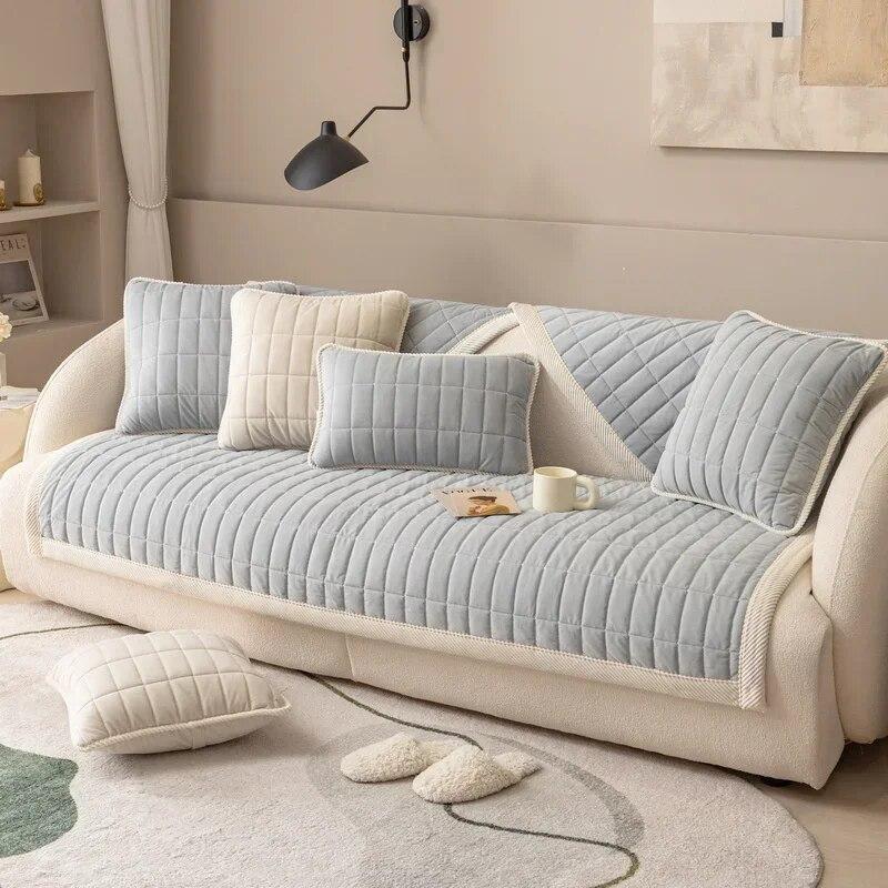 

Плюшевый чехол для дивана для гостиной, универсальный нескользящий диван, полотенце, подушка для дивана, L-образный угловой коврик для дивана, подушечки для сиденья, домашний декор 110x210cm 1pc