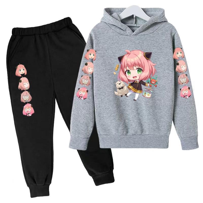 Kinder Mode Kapuzenpullover Junge Mädchen Kleinkind Pullover 3-12 Jahre Anime Niedliches Mädchen Druck Kleidung Lässiges Oberteil + Hose 2-teiliges Set Sportanzug