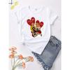 European Size Womens Casual Short Sleeve T Shirt Black Retro Valentine's Graphic Print Vintage Microphone Hearts Mid Stretch Round Neck