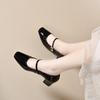 Square head thick heel single shoes women's spring new shallow mouth retro Mary Jane shoes one-word buckle