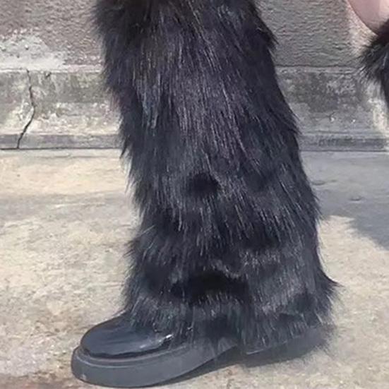 1 Pair Winter Calf Socks Cozy Fluffy Faux Fur Thick Solid Color Anti-slip Warm Pile Socks Leg Warmers JK