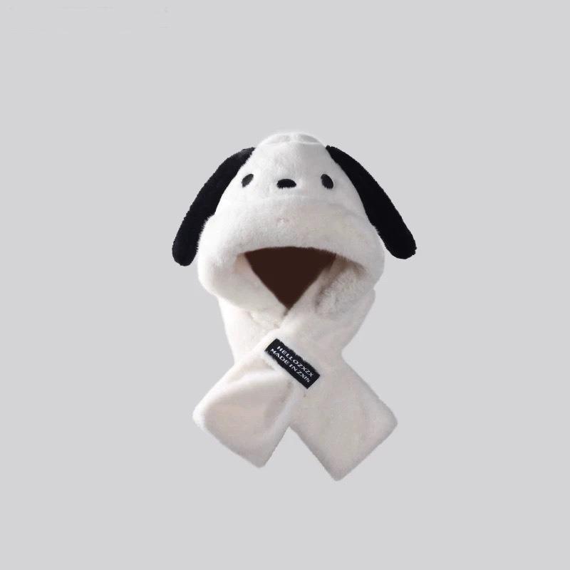 

Милый щенок длинные уши плюшевая шапка шарф интегрированный женский осенне-зимний показать маленькое лицо теплый комплект из двух предметов M（54-59cm）