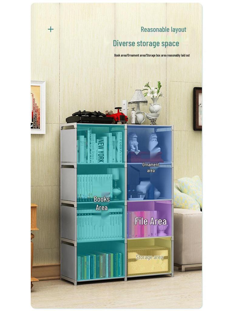 Large Combination Bookshelf: Floor-Standing Storage Rack with Desktop Steel Pipe Shelves for Kids