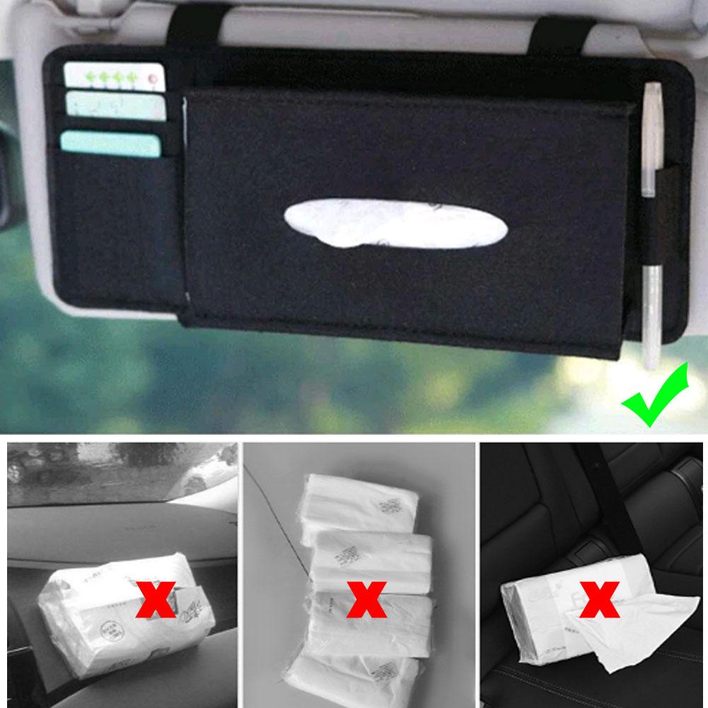 1Pc Creative Car Sunshade Tissue Box Paper Towel Bag MultiFunction Felt Car Hanging Seat Car Interior Storage Box Supplies
