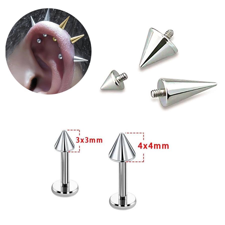 F-136 Titanium Internal Thread Lip and Ear Studs - Cone Shape Devil Piercing Jewelry