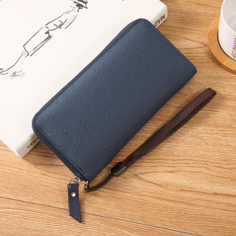 

Korean Style Women s Long Ostrich Pattern Clutch Wallet with Zipper and Buckle синій