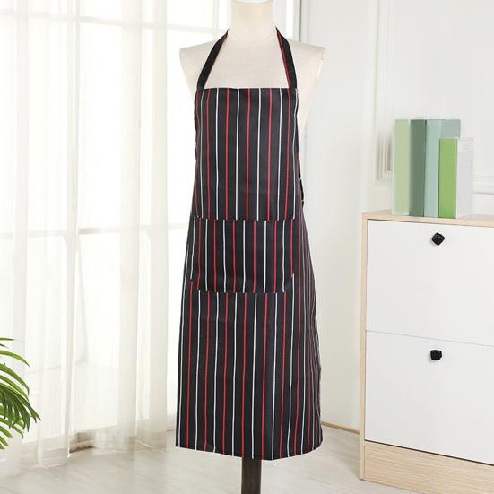 Waterproof Cleaning Bib Apron Stripe Design Adjustable Polyester Cotten Apron with Tool Pockets for Men Women Oil Stain Resistant Chef Apron