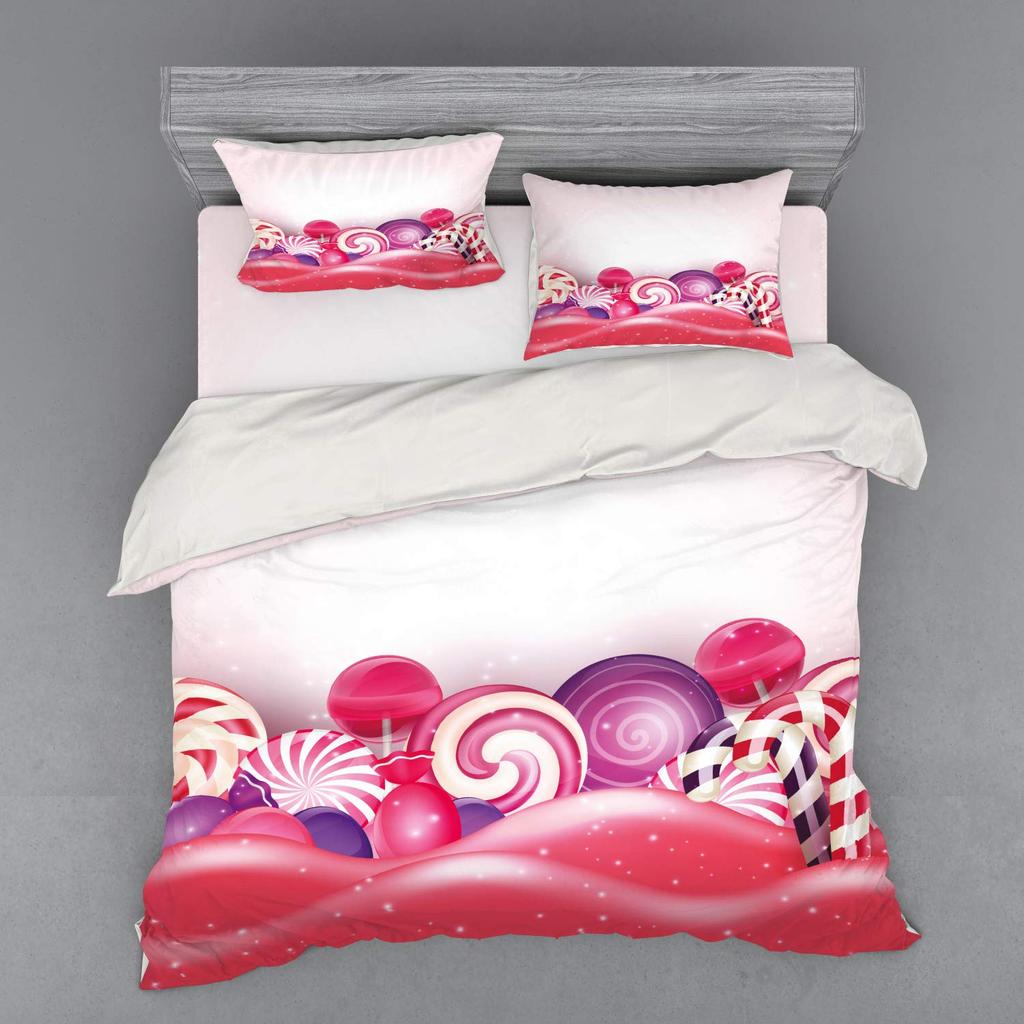 Rainbow Lollipop Duvet Cover for Kids Boys Girls Queen Lightweight Quilt Covers Sweet Themed Bedding Set Room Decor No Comforter