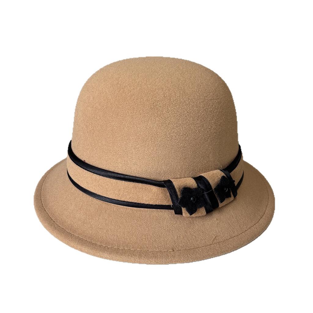 Autumn And Winter British Retro Woolen Hat Women'S Dome Small Edge Thermal Basin Hat Elegant Versatile Simple Felt Top Hat