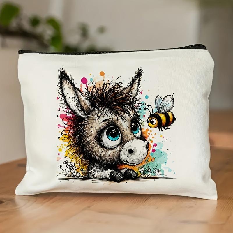 Fun Humorous Donkey Bee Makeup Bag Zipper Multi Functional Storage Bag Large Capacity Handheld Makeup Bag Portable Cosmetic Bag